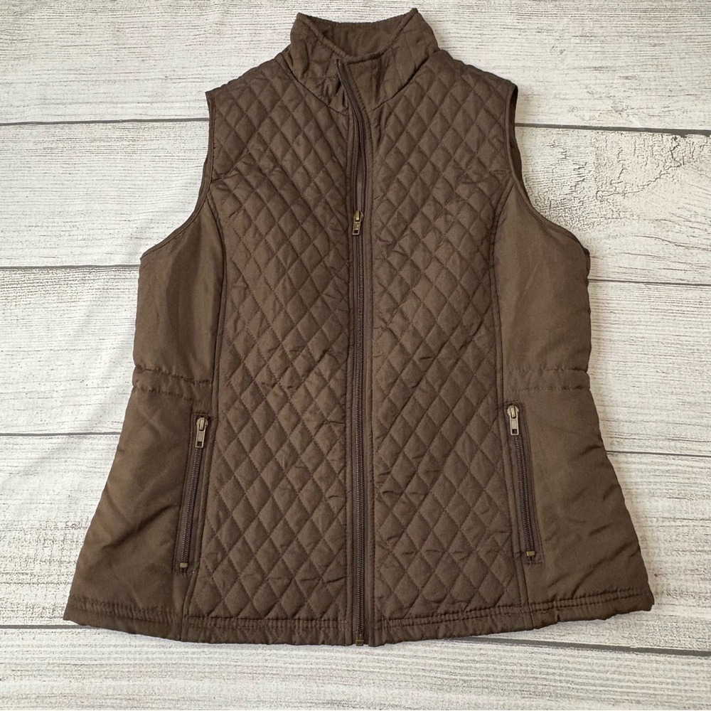 Relativity Women's Quilted Brown Women's Vest with Adjustable Drawstring Size PM